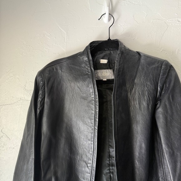 Vintage Intuitions Leather Jacket Women's Size 10 Open‎ Front Blazer Jacket Coat - Picture 2 of 12